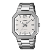 Casio MTP-B195D-7A Octagonal Quartz White Dial Stainless Steel Men's Watch - Wristbear-1