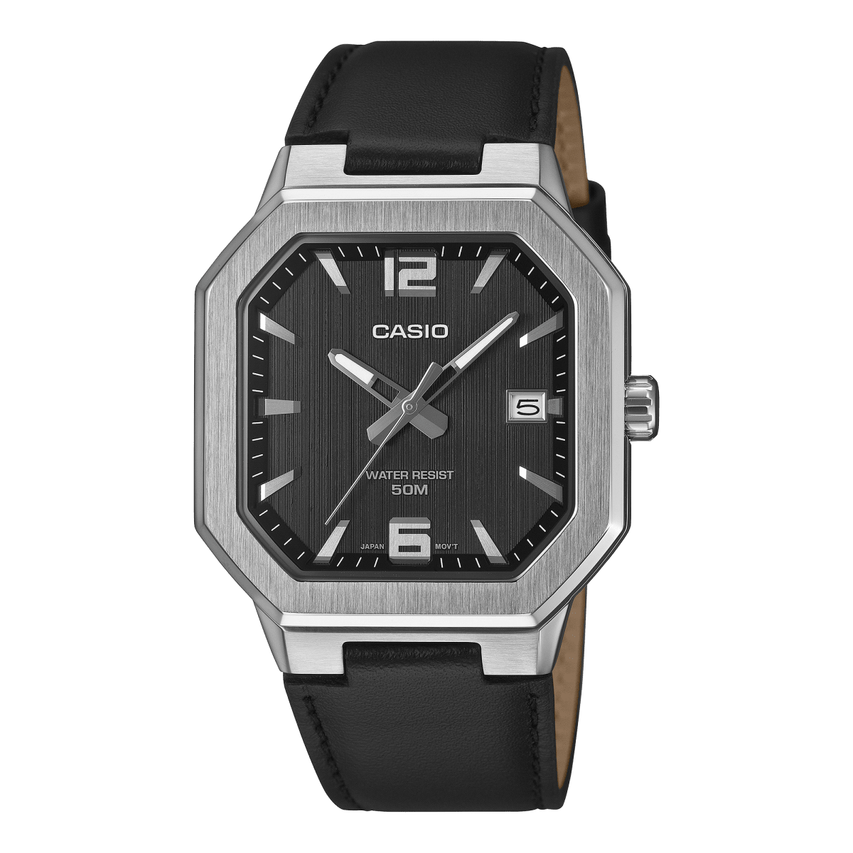 Casio MTP-B195L-1A Quartz Black Dial Leather Strap Men's Watch - Wristbear-1