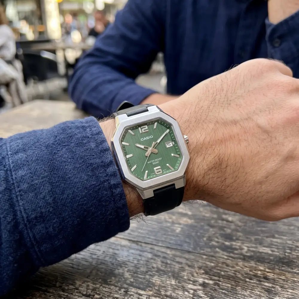 Casio-Casio MTP-B195L-3A Quartz Green Dial Leather Strap Men's Watch-Wristbear-2
