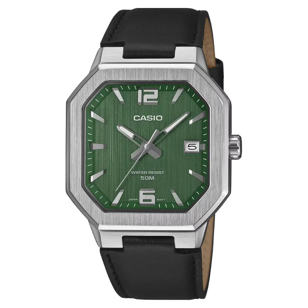 Casio-Casio MTP-B195L-3A Quartz Green Dial Leather Strap Men's Watch-Wristbear-1