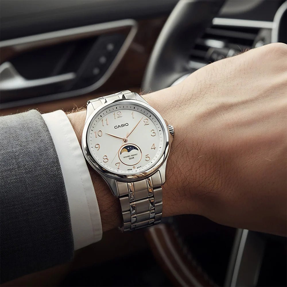 Casio-Casio MTP-M110D-7AVDF Moon Phase Quartz White Dial Stainless Steel Men's Watch-Wristbear-2