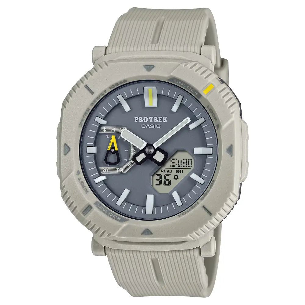 Casio-Casio Pro Trek PRJ-B001-7 Men's Tough Solar Bluetooth Off-White Resin Band Watch-Wristbear-1