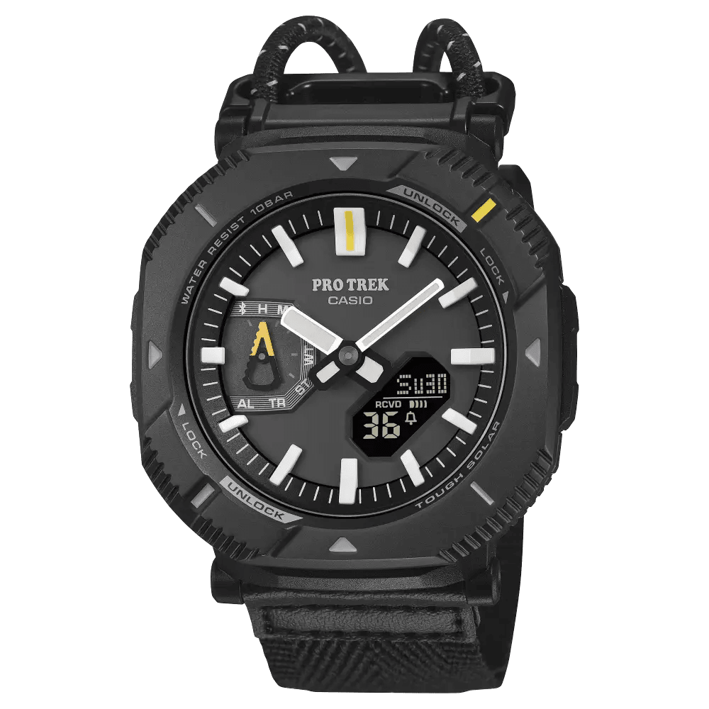 Casio-Casio PRO TREK PRJ-B001B-1DR Tough Solar Bluetooth Outdoor Watch with Cloth Bungee Band-Wristbear-1