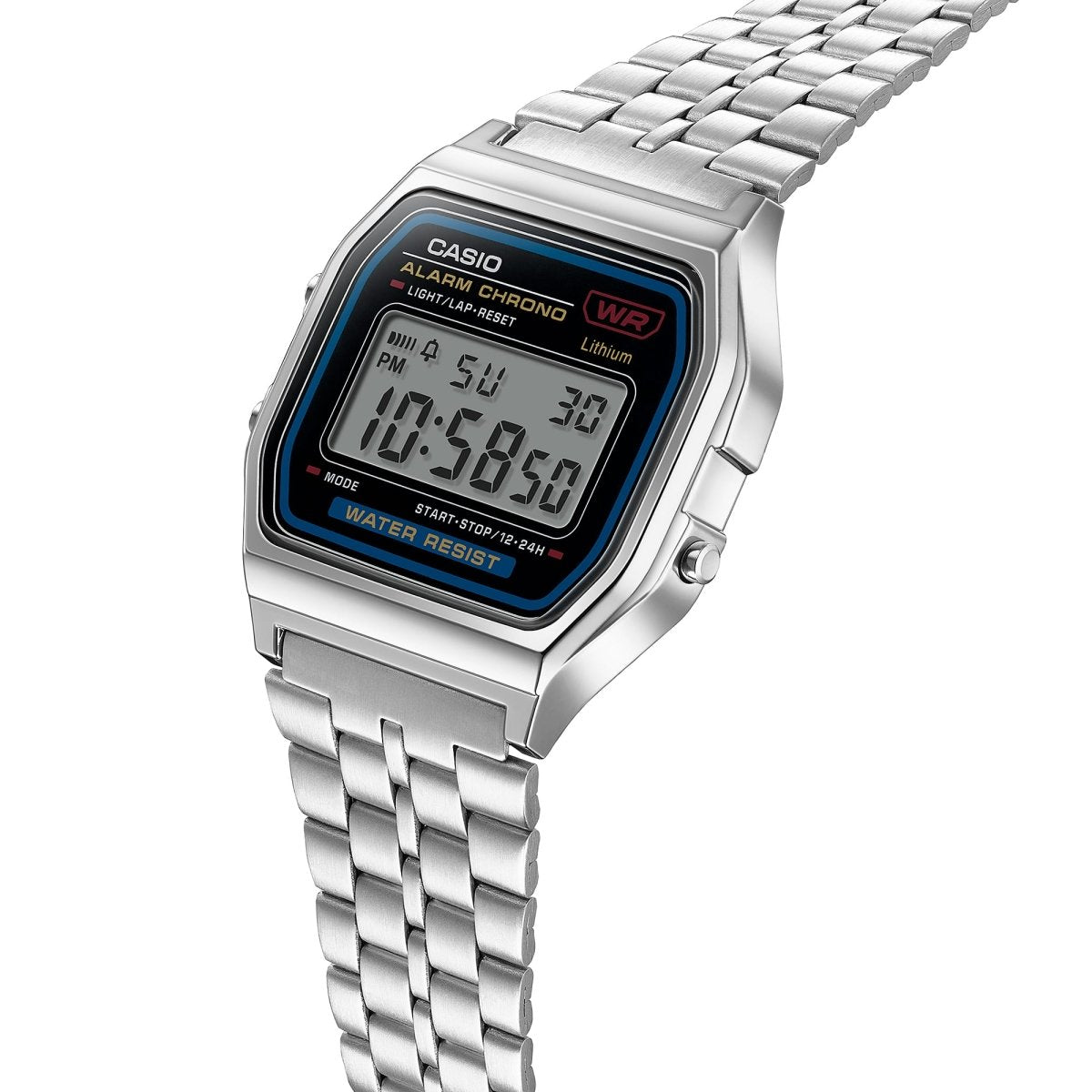 Casio Vintage A159W-1 Digital Black Dial Stainless Steel Bracelet Watch - Wristbear-2