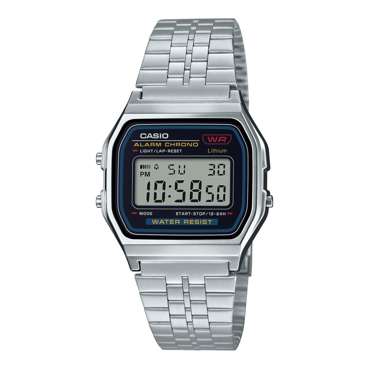 Casio Vintage A159W-1 Digital Black Dial Stainless Steel Bracelet Watch - Wristbear-1