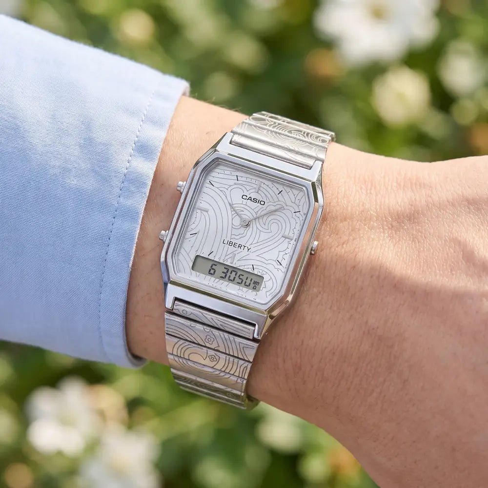 Casio-Casio Vintage AQ-230ELT-7A x Liberty London Analog-Digital Silver Dial Stainless Steel Unisex Watch-Wristbear-2
