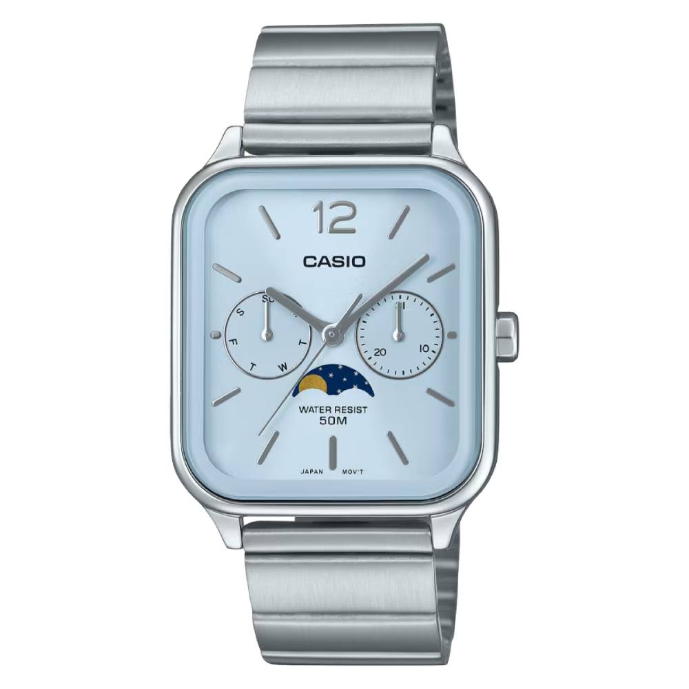 Casio MTP-M305D-2AVDF Moon Phase Quartz Ice Blue Dial Stainless Steel Watch - shop_name CasioMTP-M305D-2AVDF