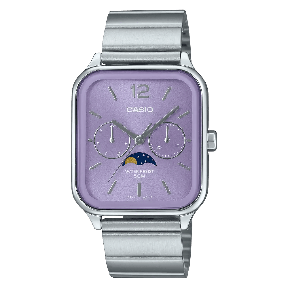 Casio MTP-M305D-6AVDF Moon Phase Quartz Purple Dial Stainless Steel Watch - shop_name CasioMTP-M305D-6AVDF