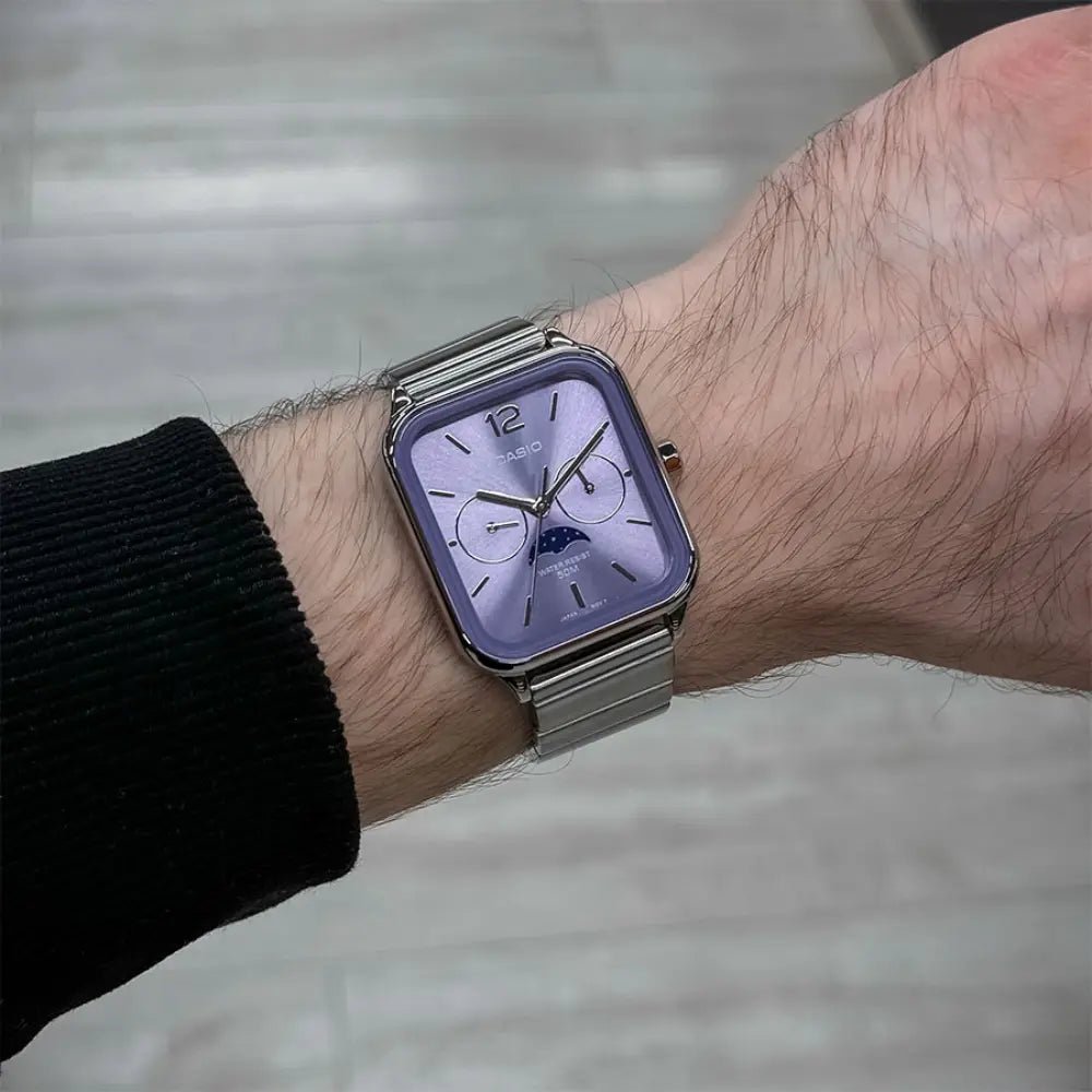 Casio MTP-M305D-6AVDF Moon Phase Quartz Purple Dial Stainless Steel Watch - shop_name CasioMTP-M305D-6AVDF