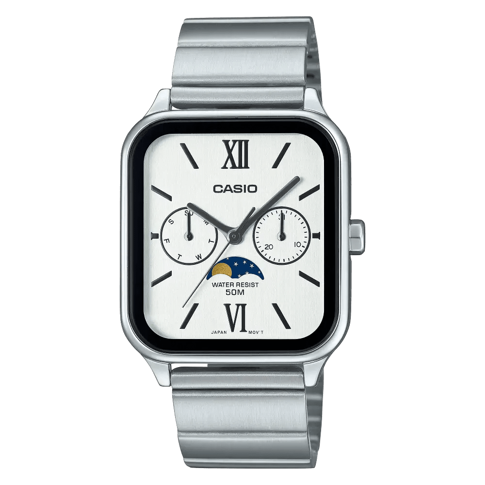 Casio MTP-M305D-7A2VDF Moon Phase Quartz White Dial Stainless Steel Watch - shop_name CasioMTP-M305D-7A2VDF