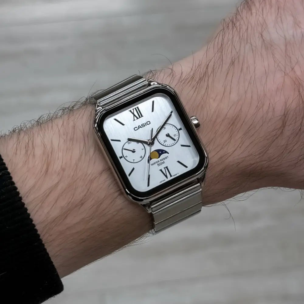 Casio MTP-M305D-7A2VDF Moon Phase Quartz White Dial Stainless Steel Watch - shop_name CasioMTP-M305D-7A2VDF