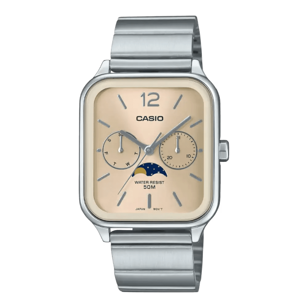 Casio MTP-M305D-9AVDF Moon Phase Quartz Champagne Dial Stainless Steel Watch - shop_name CasioMTP-M305D-9AVDF