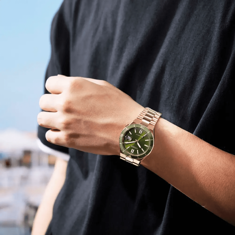 Citizen-Citizen NJ0232-53X Tsuyosa Shore Green Dial Gold Tone Automatic Stainless Steel Men's Watch-Wristbear-2