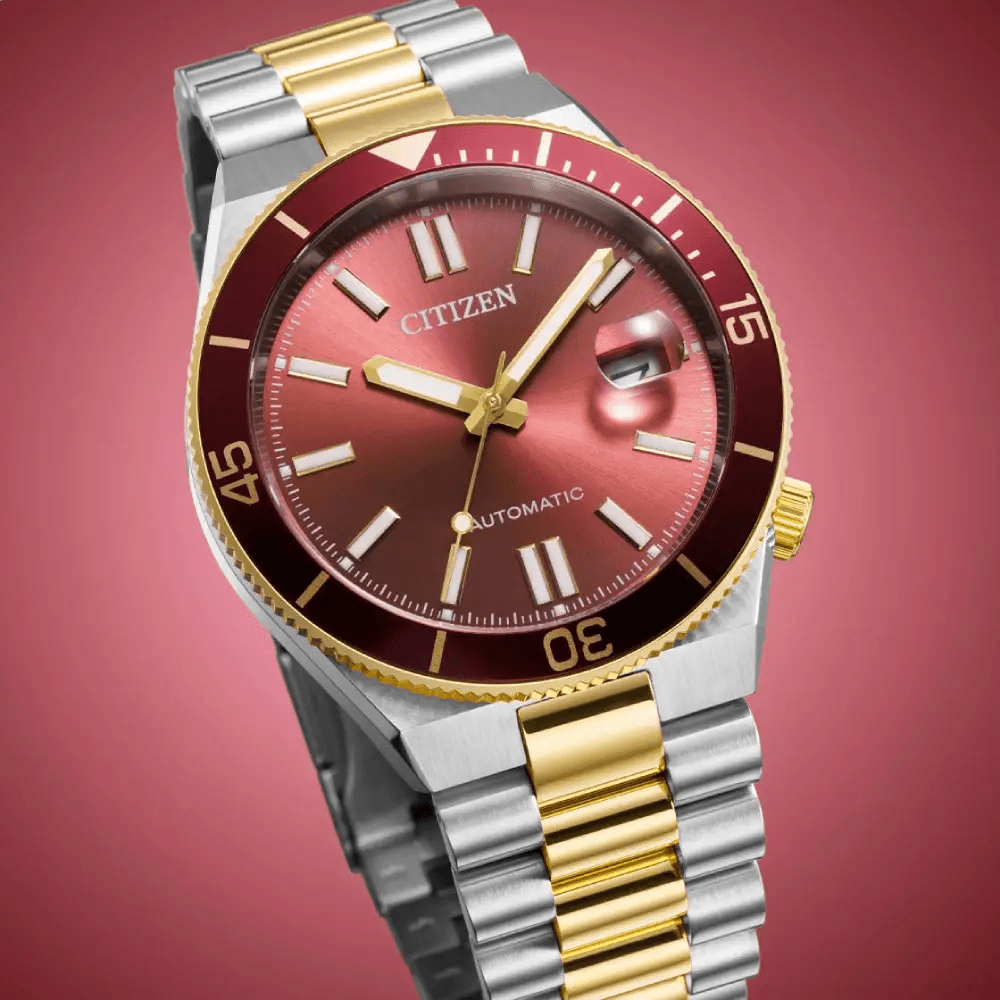 Citizen-Citizen NJ0234-58X Tsuyosa Shore Red Dial Two Tone Gold Automatic Stainless Steel Men's Watch-Wristbear-5