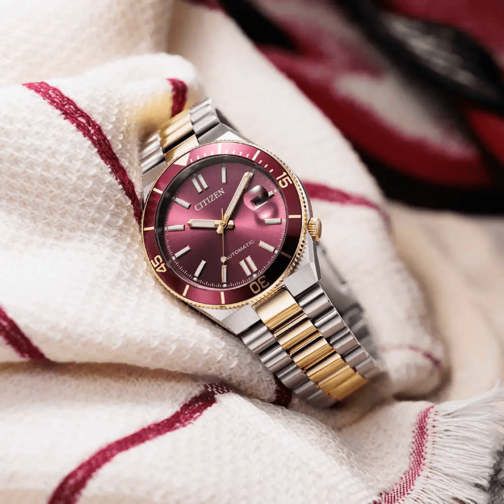 Citizen-Citizen NJ0234-58X Tsuyosa Shore Red Dial Two Tone Gold Automatic Stainless Steel Men's Watch-Wristbear-4