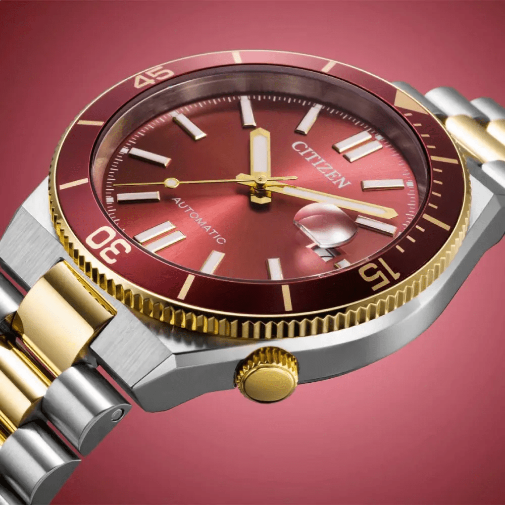 Citizen-Citizen NJ0234-58X Tsuyosa Shore Red Dial Two Tone Gold Automatic Stainless Steel Men's Watch-Wristbear-6