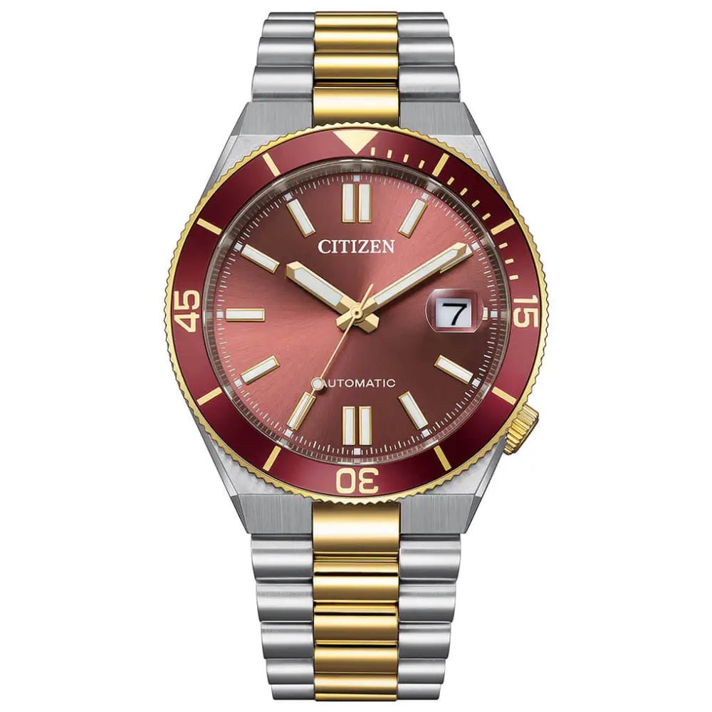 Citizen-Citizen NJ0234-58X Tsuyosa Shore Red Dial Two Tone Gold Automatic Stainless Steel Men's Watch-Wristbear-1