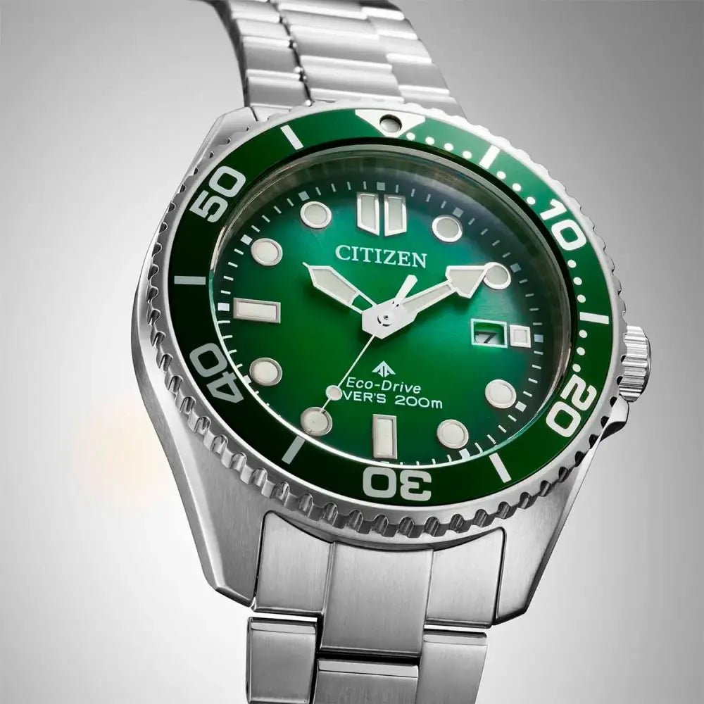 Citizen-Citizen Promaster "Marine" Diver's 200M BN0269-50W Eco-Drive Green Dial Stainless Steel Men's Watch-Wristbear-2