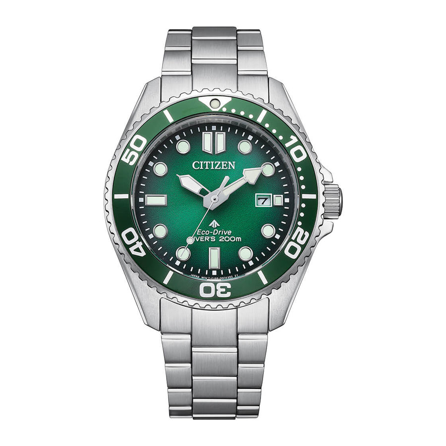 Citizen-Citizen Promaster "Marine" Diver's 200M BN0269-50W Eco-Drive Green Dial Stainless Steel Men's Watch-Wristbear-1