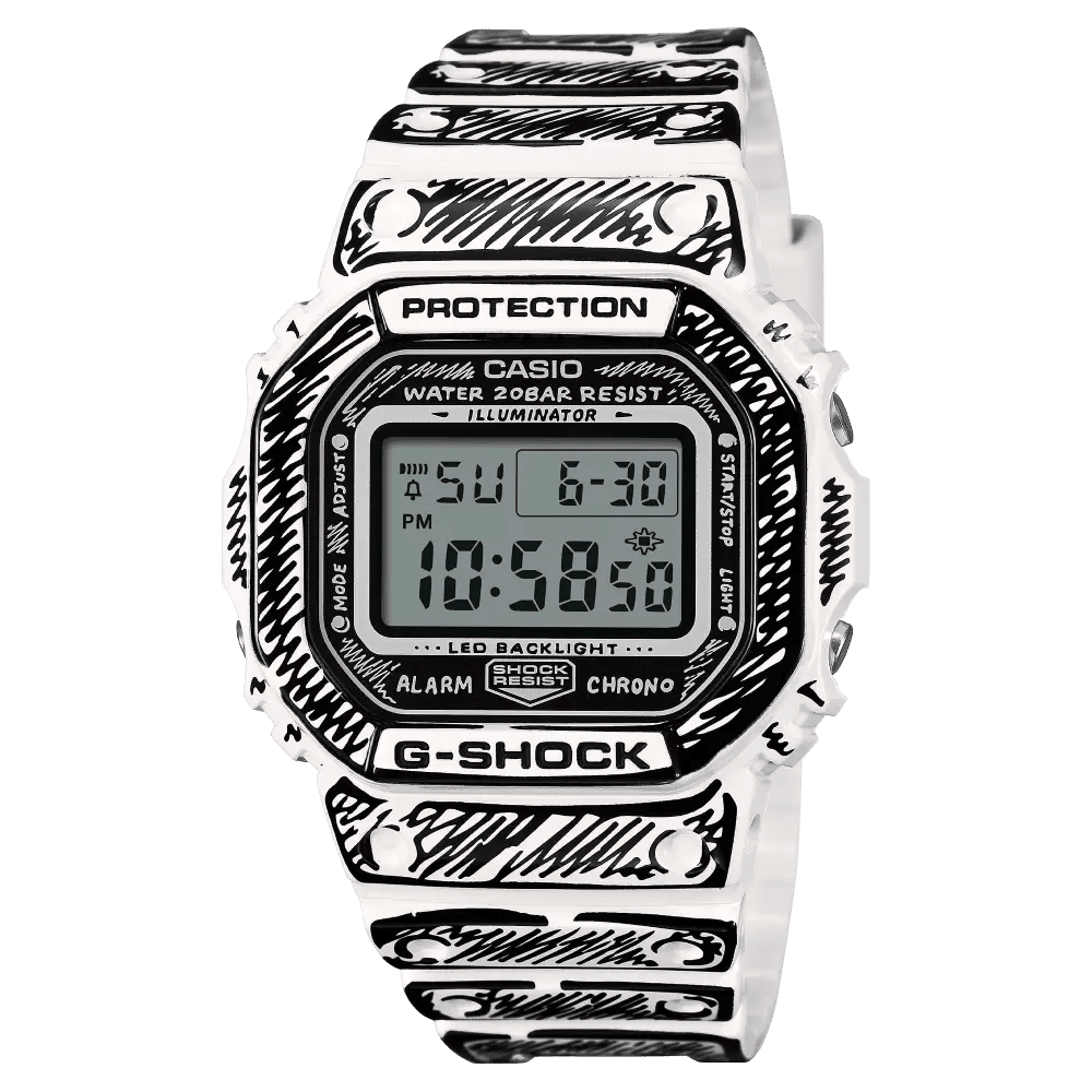 G-Shock-Casio G-Shock DW-5600JV-7DR Joshua Vides Limited Edition Digital White Resin Men's Watch-Wristbear-1