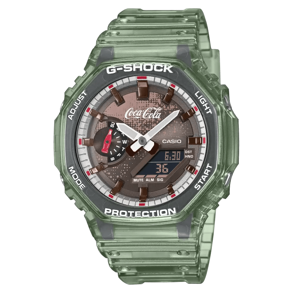G-Shock-Casio G-Shock GA-2100CC-3A Coca-Cola Limited Edition Analog-Digital Green Resin Men's Watch-Wristbear-1