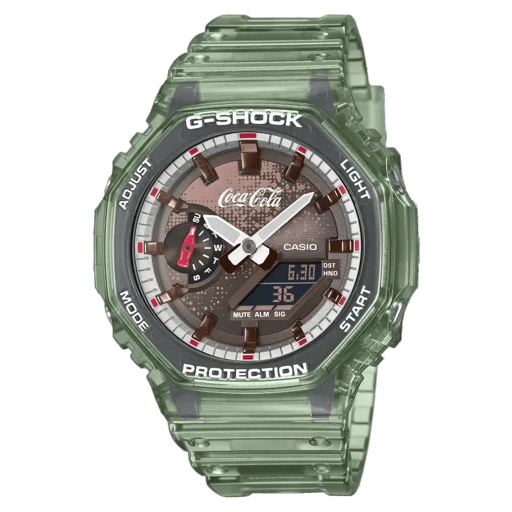 G-Shock-Casio G-Shock GA-2100CC-3A Coca-Cola Limited Edition Analog-Digital Green Resin Men's Watch-Wristbear-1