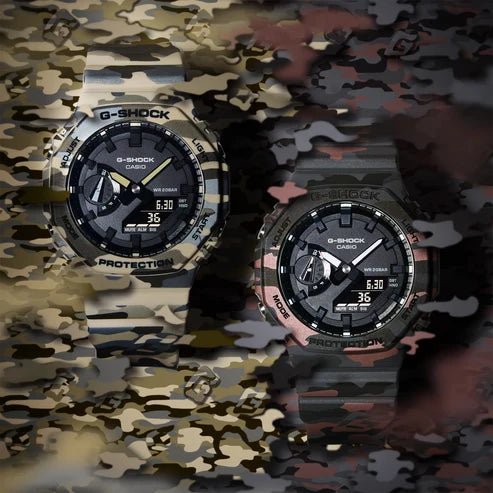 G-Shock-Casio G-Shock GA-2100CM-5A Camouflage Carbon Core Guard Analog-Digital Black Dial Men's Watch-Wristbear-7