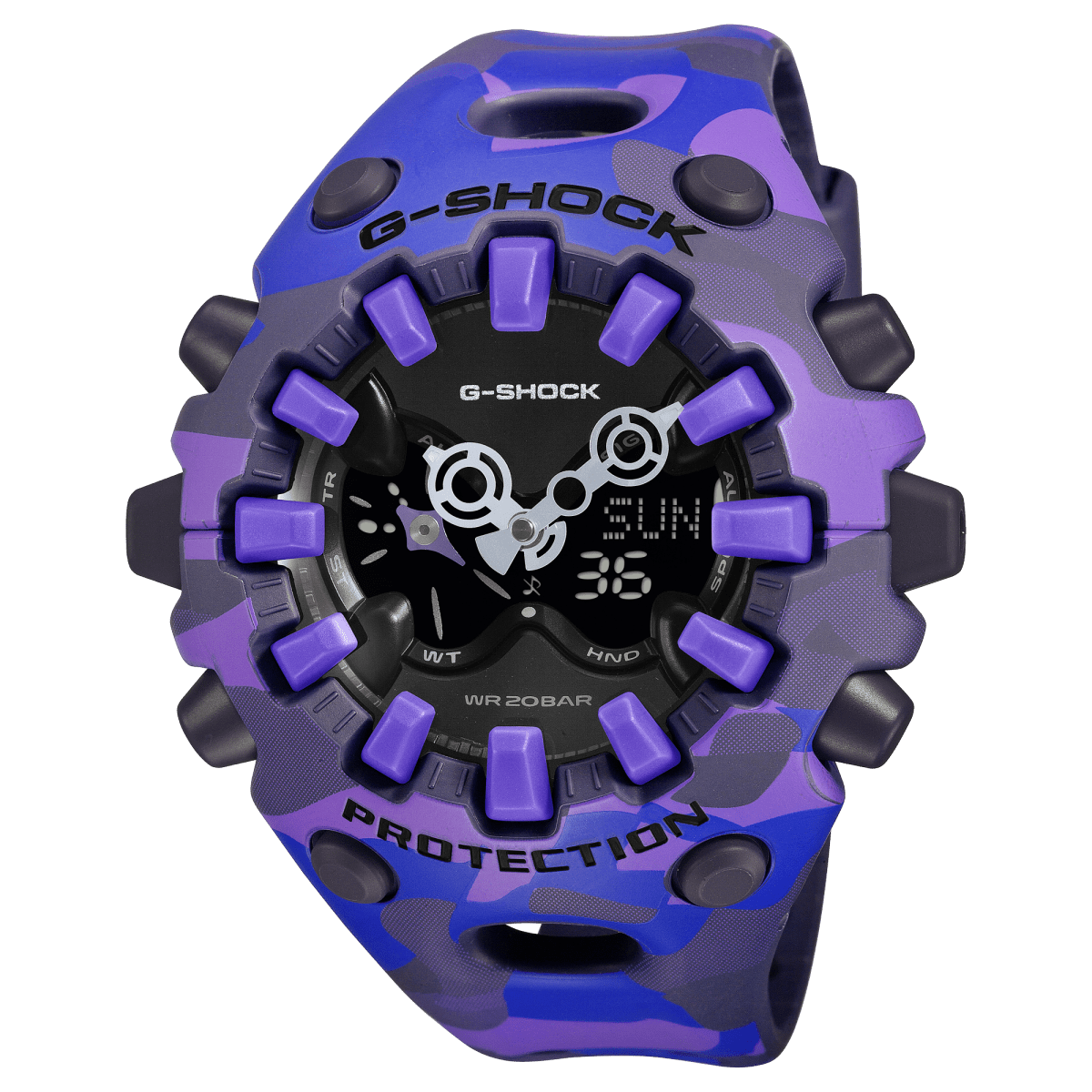 Casio G-Shock GA-V01CMG-6A Bold Camo Analog-Digital Black Dial Purple Camouflage Resin Men's Watch - Wristbear-1
