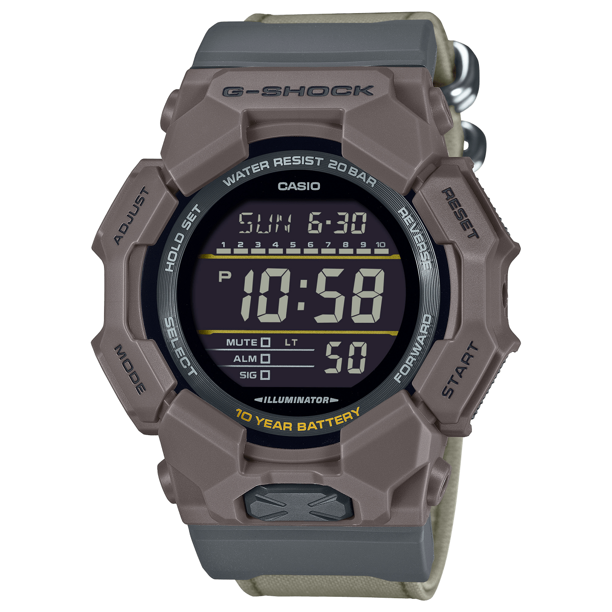 Casio G-Shock GD-010CE-5D Digital Black Dial Brown Case CORDURA Cloth Strap Men's Watch - Wristbear-1