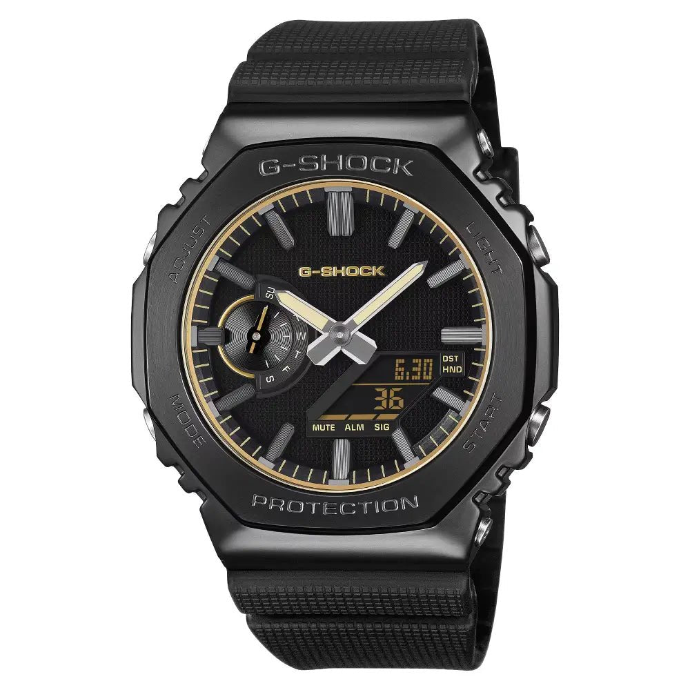 G-Shock-Casio G-Shock GM-2100LXB-1A9 Analog-Digital Black Dial Gold Accents Resin Band Watch-Wristbear-1
