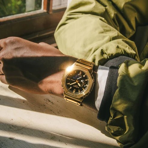 G-Shock-Casio G-Shock GM-2100YMG-9A G-Steel Fine Metallic Analog-Digital Black Dial Gold Silicone Strap Men's Watch-Wristbear-2