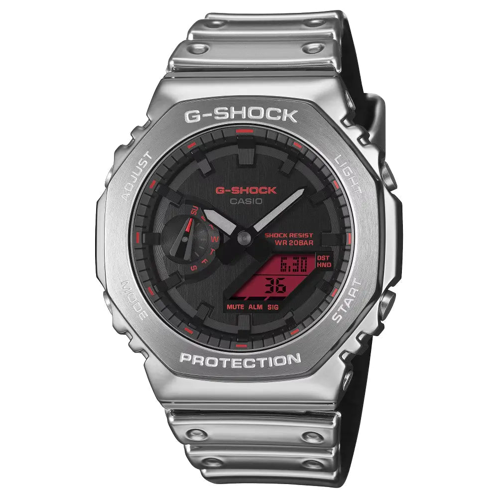 G-Shock-Casio G-Shock GM-2100YRA-8A Black Dial Silver Bezel Silver Silicone Strap Men's Watch-Wristbear-1