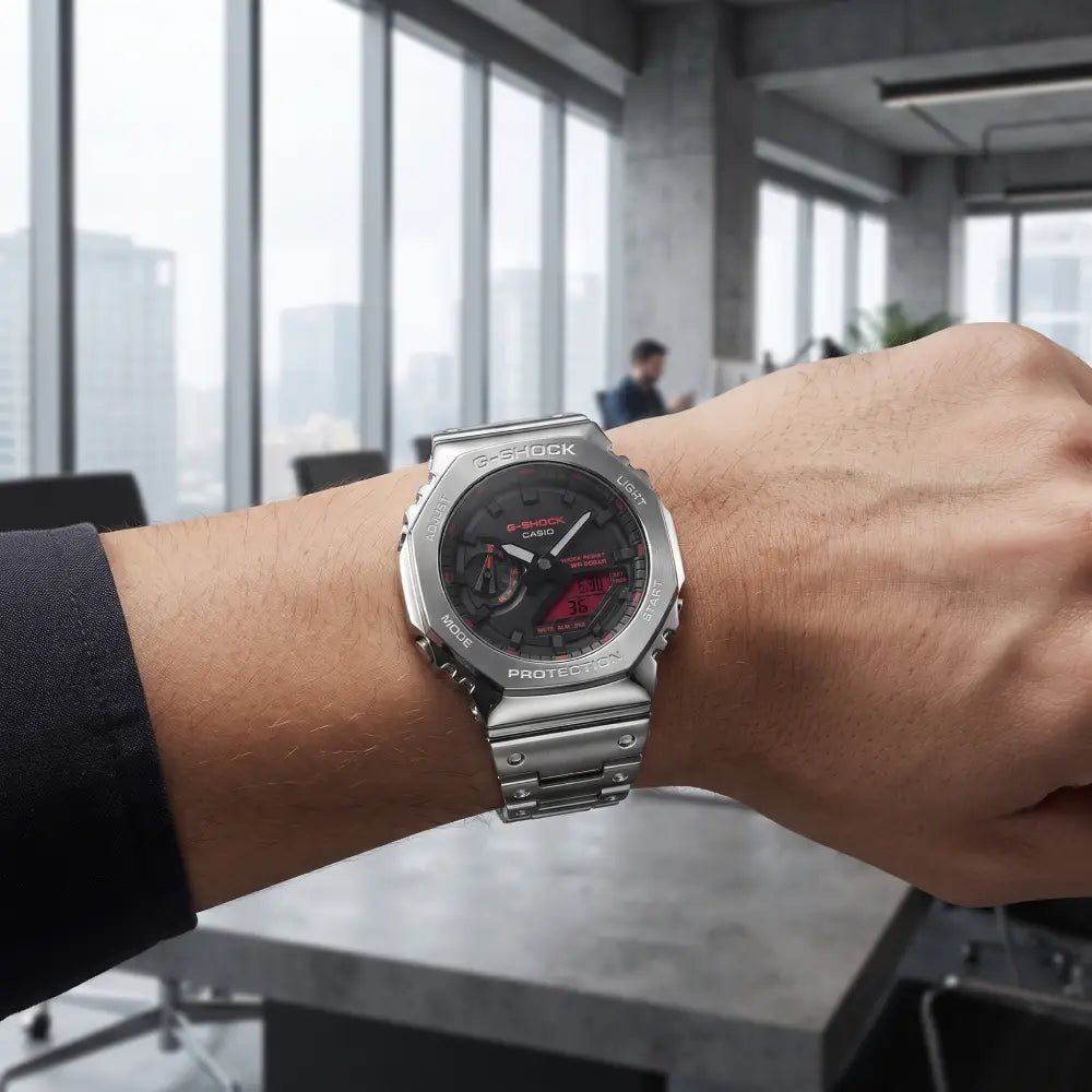 G-Shock-Casio G-Shock GM-2100YRA-8A Black Dial Silver Bezel Silver Silicone Strap Men's Watch-Wristbear-2
