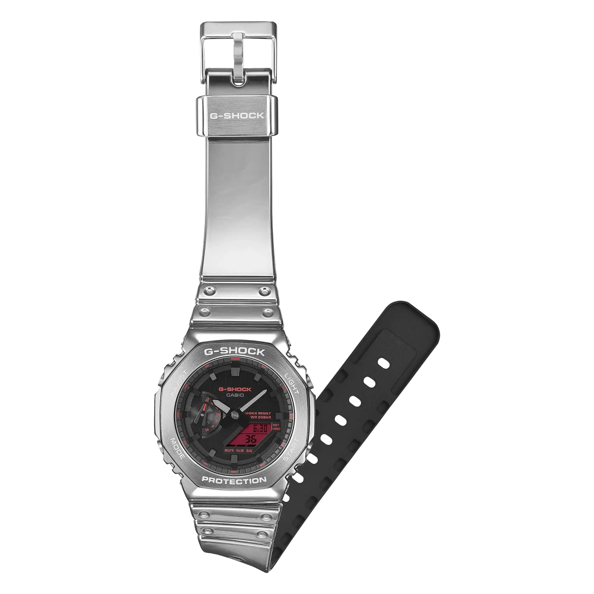 G-Shock-Casio G-Shock GM-2100YRA-8A Black Dial Silver Bezel Silver Silicone Strap Men's Watch-Wristbear-3