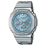 G-Shock-Casio G-Shock GM-2110D-2A Light Blue Dial Stainless Steel Bracelet Men's Watch-Wristbear-1
