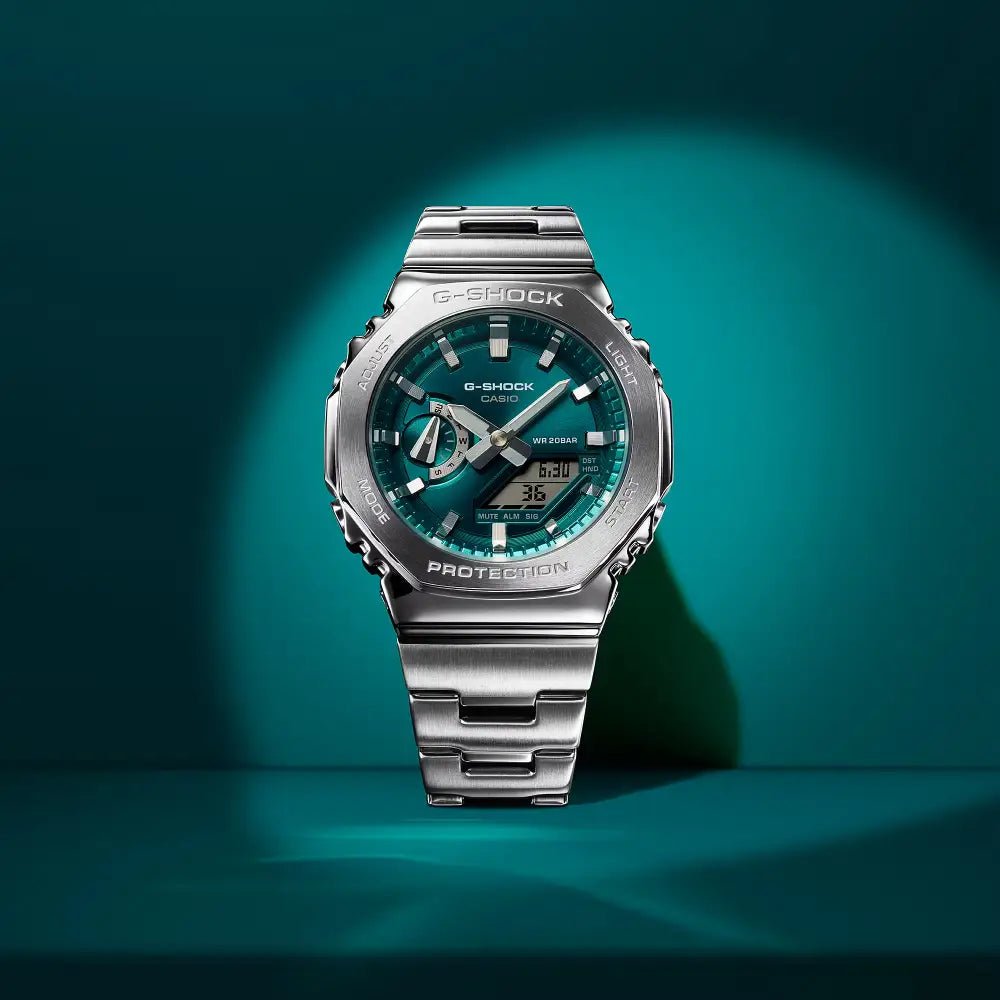 G-Shock-Casio G-Shock GM-2110D-3A1 Green Dial Stainless Steel Bracelet Men's Watch-Wristbear-4
