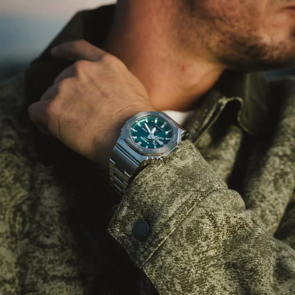 G-Shock-Casio G-Shock GM-2110D-3A1 Green Dial Stainless Steel Bracelet Men's Watch-Wristbear-2