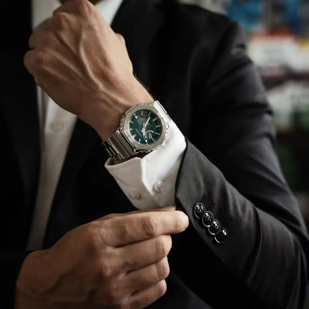G-Shock-Casio G-Shock GM-2110D-3A1 Green Dial Stainless Steel Bracelet Men's Watch-Wristbear-3