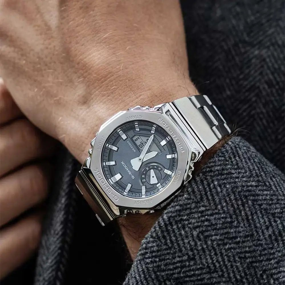 G-Shock-Casio G-Shock GM-2110D-8A Slate Grey Dial Stainless Steel Bracelet Men's Watch-Wristbear-3