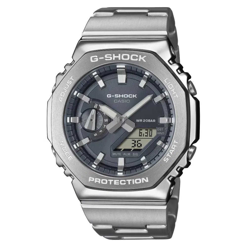 G-Shock-Casio G-Shock GM-2110D-8A Slate Grey Dial Stainless Steel Bracelet Men's Watch-Wristbear-1