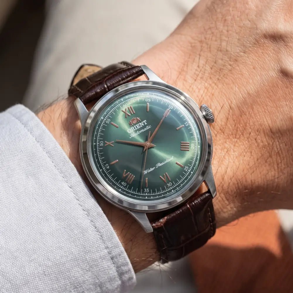 Orient-Orient Bambino 38 RA-BB0001E Automatic Green Dial Leather Strap Men's Watch-Wristbear-2