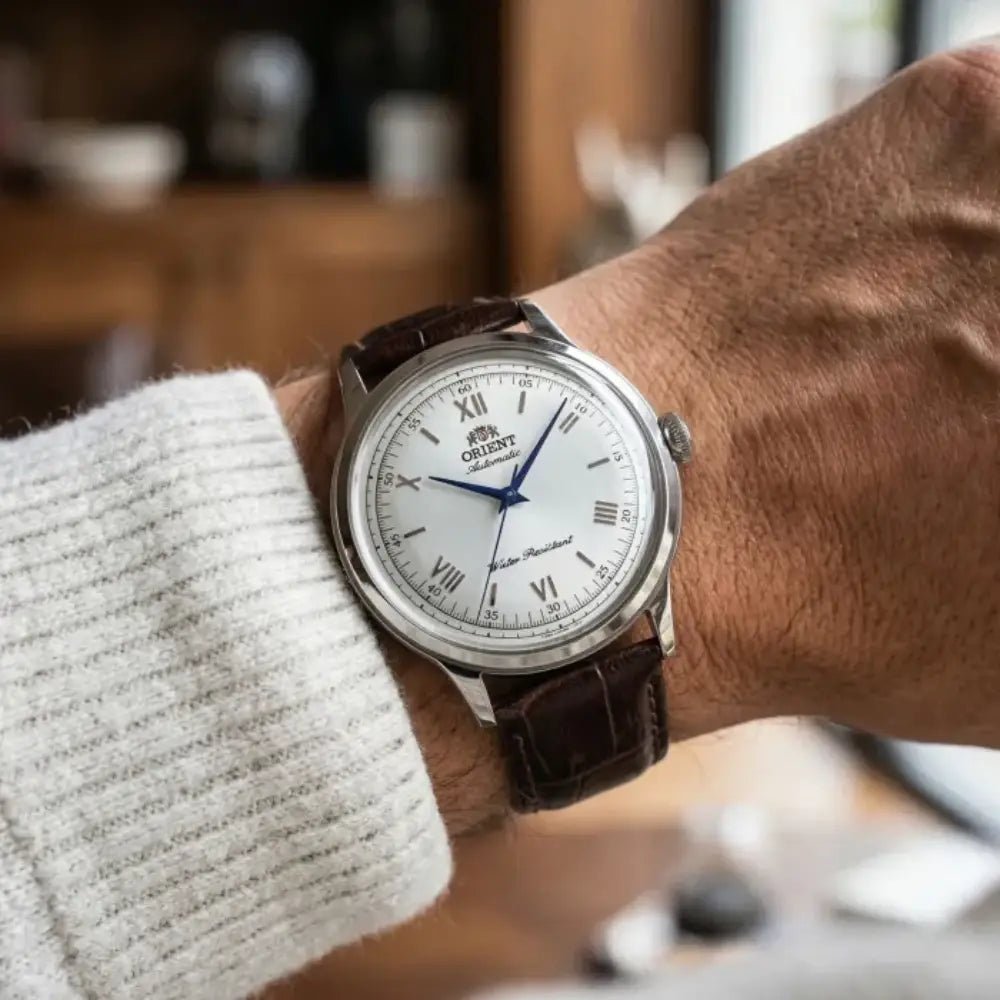 Orient-Orient Bambino 38 RA-BB0002S Automatic White Dial Brown Leather Men's Watch-Wristbear-2