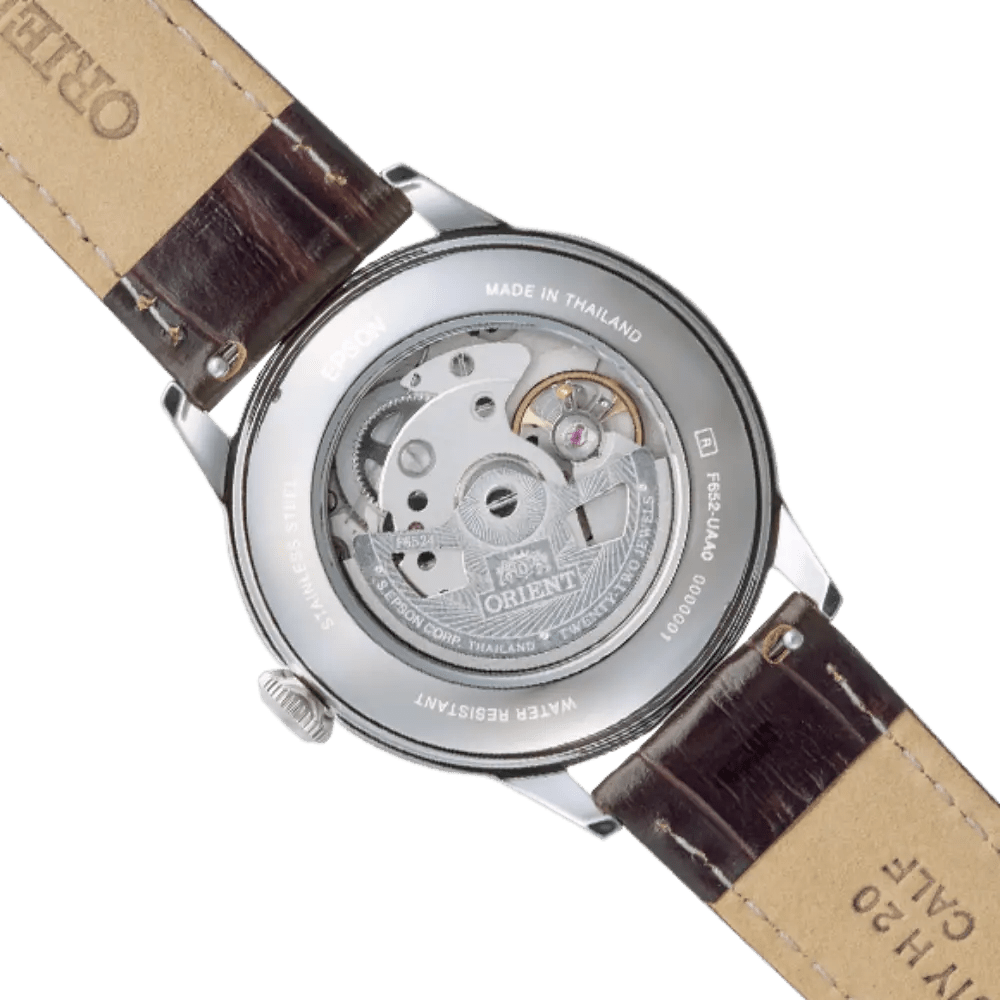 Orient-Orient Bambino 38 RA-BB0002S Automatic White Dial Brown Leather Men's Watch-Wristbear-4