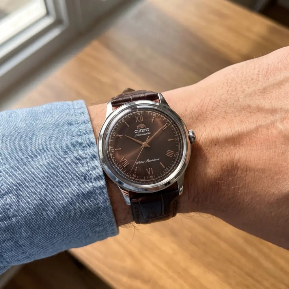 Orient-Orient Bambino 38 RA-BB0004Y Automatic Brown Dial Leather Strap Men's Watch-Wristbear-2