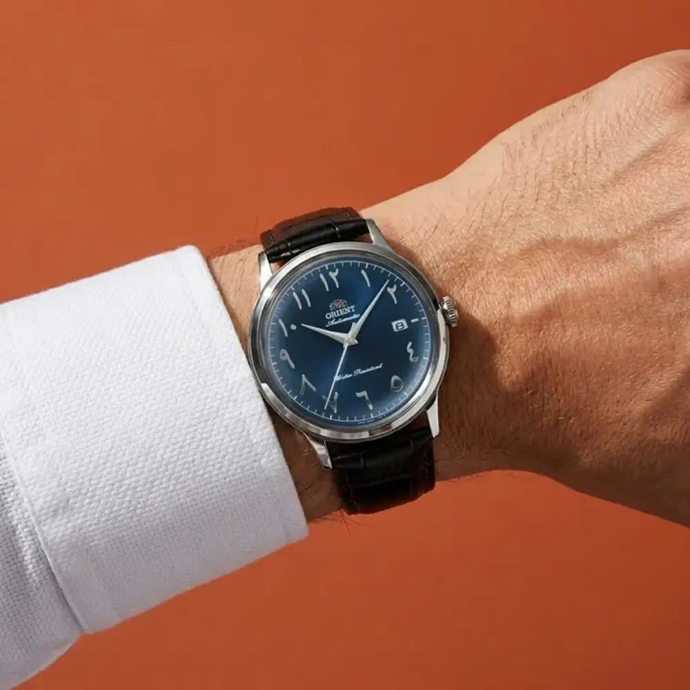 Orient-Orient Bambino Arabic Dial RA-AC0036L Automatic Blue Dial Brown Leather Strap Men’s Watch-Wristbear-3