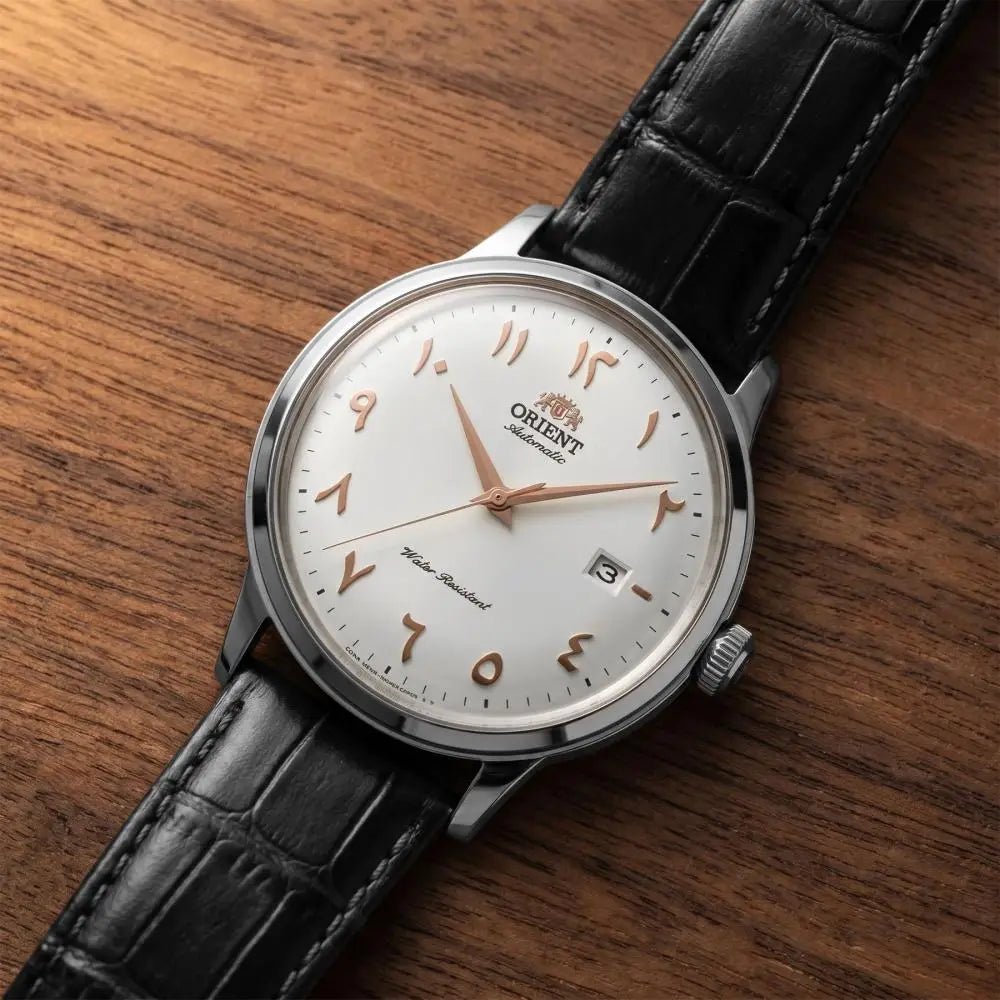 Orient-Orient Bambino Arabic Dial RA-AC0038S Automatic White Dial Black Leather Strap Men’s Watch-Wristbear-2
