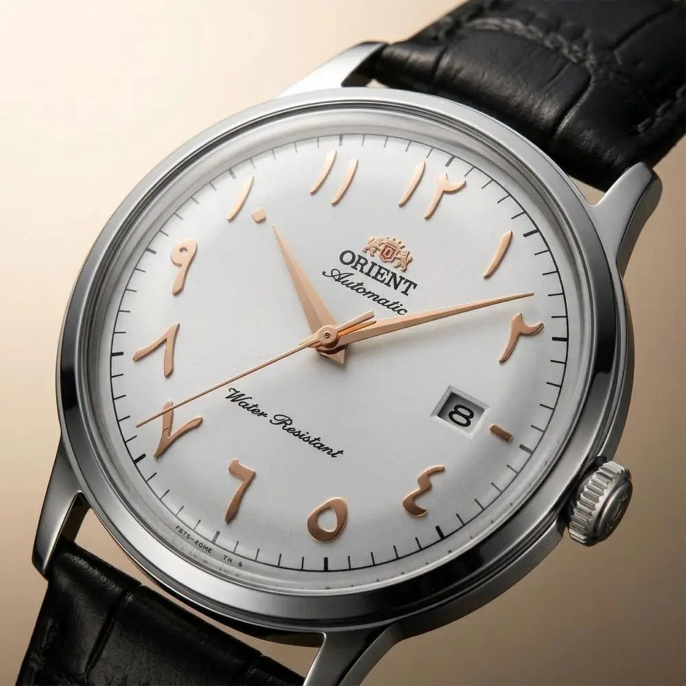 Orient-Orient Bambino Arabic Dial RA-AC0038S Automatic White Dial Black Leather Strap Men’s Watch-Wristbear-3