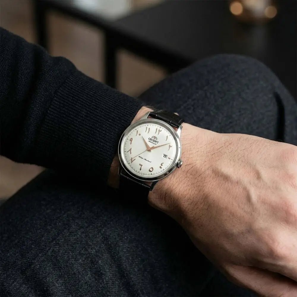Orient-Orient Bambino Arabic Dial RA-AC0038S Automatic White Dial Black Leather Strap Men’s Watch-Wristbear-4