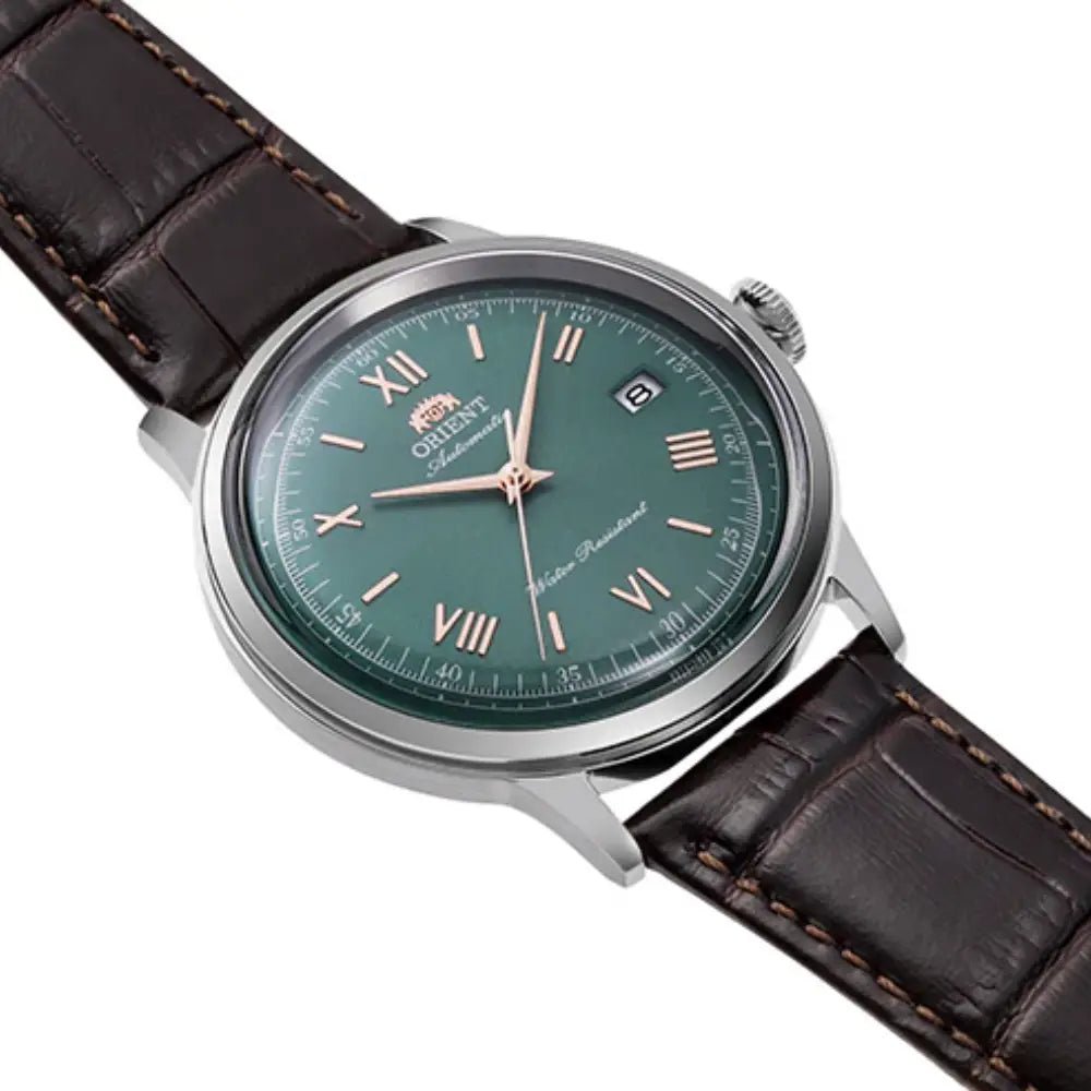 Orient-Orient Bambino RA-AC0023E Automatic Green Sunburst Dial Brown Leather Strap Men’s Watch-Wristbear-3