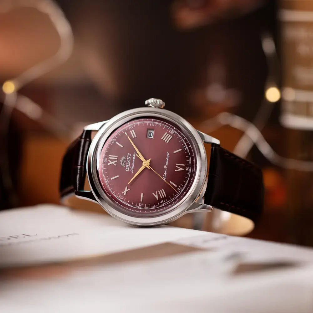 Orient-Orient Bambino RA-AC0026R Automatic Bordeaux Dial Leather Strap Men's Watch-Wristbear-3